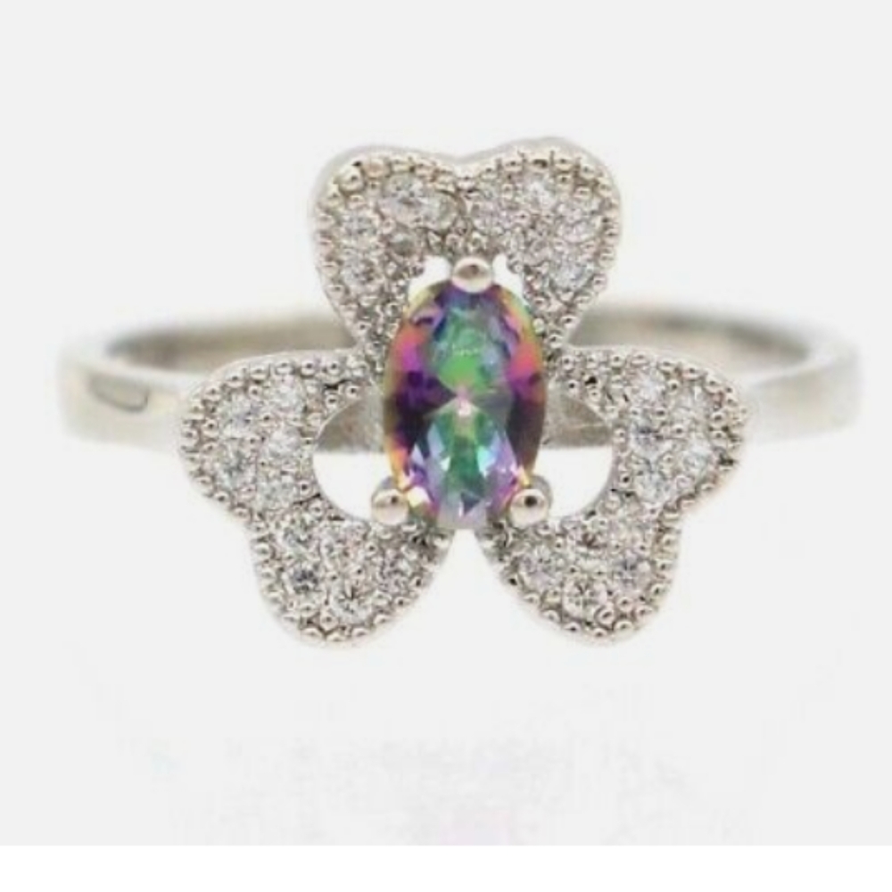 New rainbow fire mystical topaz cz sterling silver ring